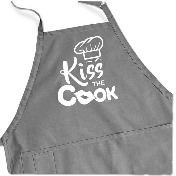 ApronMen Kiss the Cook Funny Apron For Men - Adjustable Straps - One Size Fits All Grilling Apron With Pockets - Professionally Printed Gift For Dad - Cotton Kitchen BBQ Chef Apron