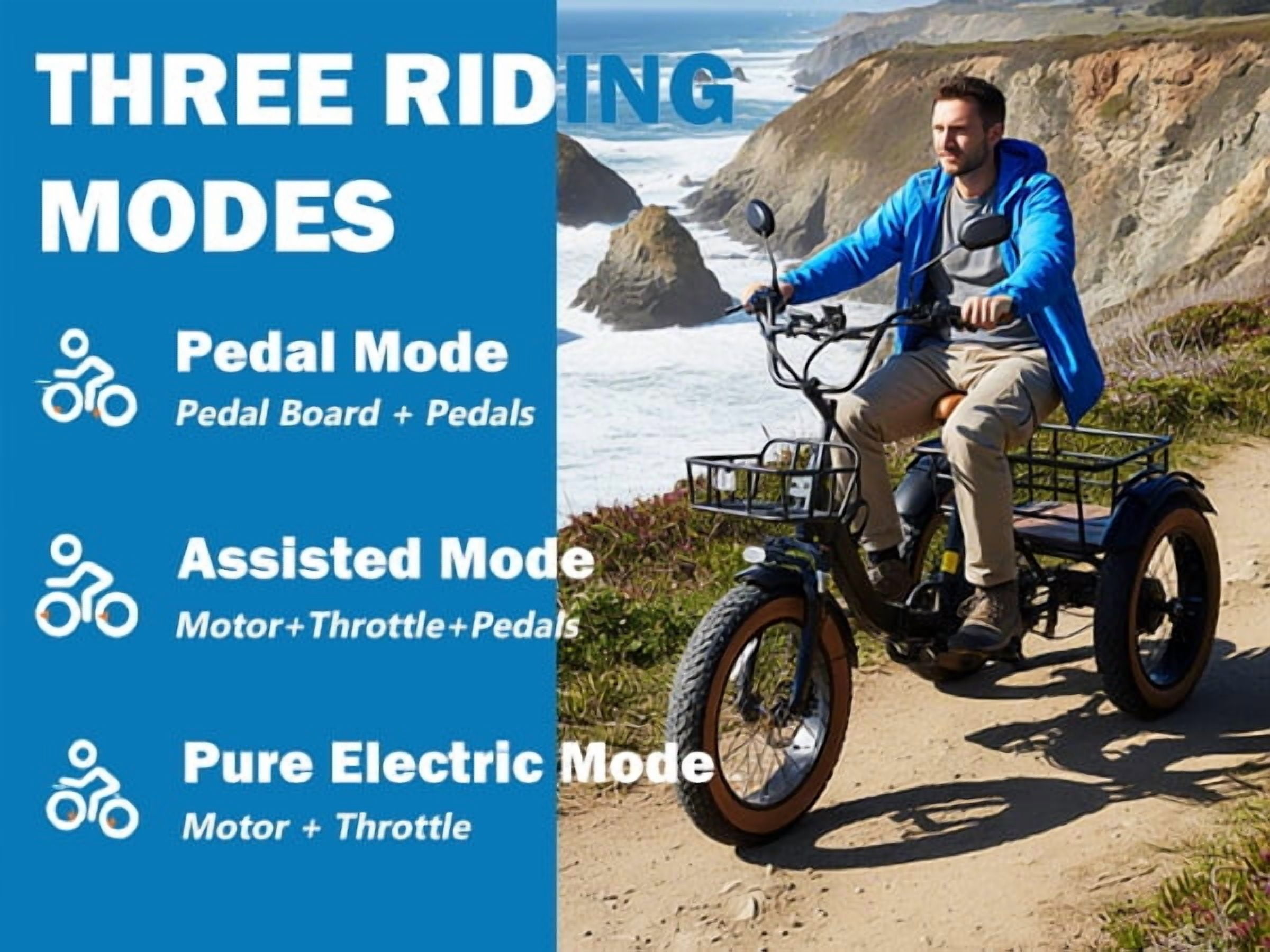 Broobey Electric Tricycle Pre-Assembled 90% 3 Wheel Electric Bicycle with 48V15Ah Lithium Battery 750W 20*4.0" Fat Tire Electric Tricycle for Adults Brown