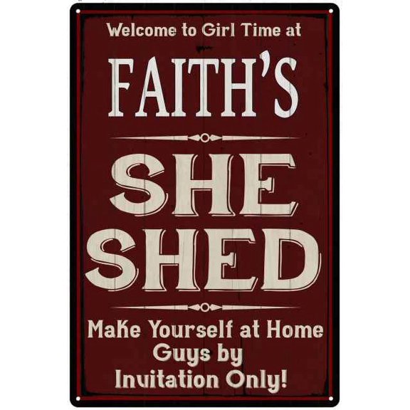 FAITH'S She Shed Red Sign Lady Cave 8 x 12 High Gloss Metal 208120088487
