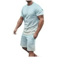 thumbnail image 2 of Casual Sport Set for Mens Two Piece Gradient Color Suit Solid O-Neck Short Sleeve Fit Tee Shirts Short Sweatpants Set 2024, 2 of 5