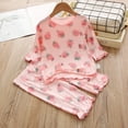 thumbnail image 2 of Short Sleeve Blouses Two-piece Set for Girls, Printed Sweet Ruffle Neck Ice Silk Summer Outfit for Kids, 2 of 9