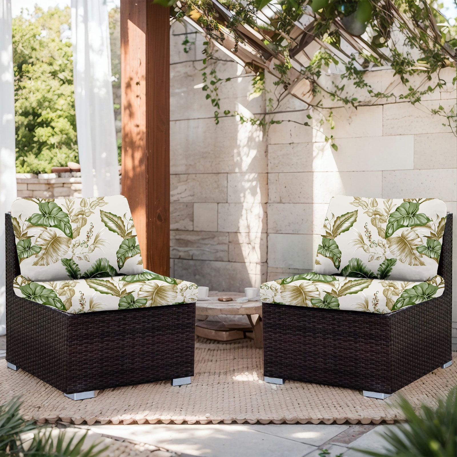 SHANNA 2 Pack Printed Patio Stretch Sofa Cushion Covers, Floral Pattern Outdoor Sofa Cushion Covers, Replacement Washable Couch Chair Cushion Covers Porch Patio Furniture Protector