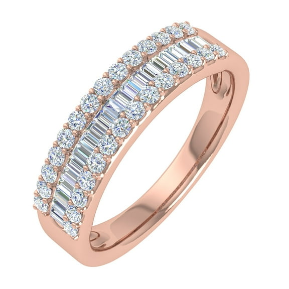 1/2 Carat Baguette and Round Shape Diamond Wedding Band Ring in 10K Rose Gold (Ring Size 7)