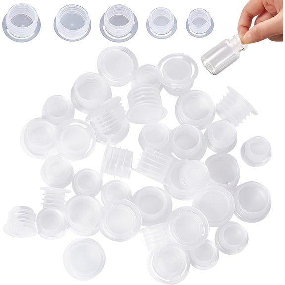 50PCS 5 Sizes Salt and Pepper Shaker Stoppers With Pull Tab Plastic Salt Shaker Plug Replacement Clear Stopper Round End Hole Tube Plug for Pots Bottles Pipes (0.5 To 0.8 Inch) White