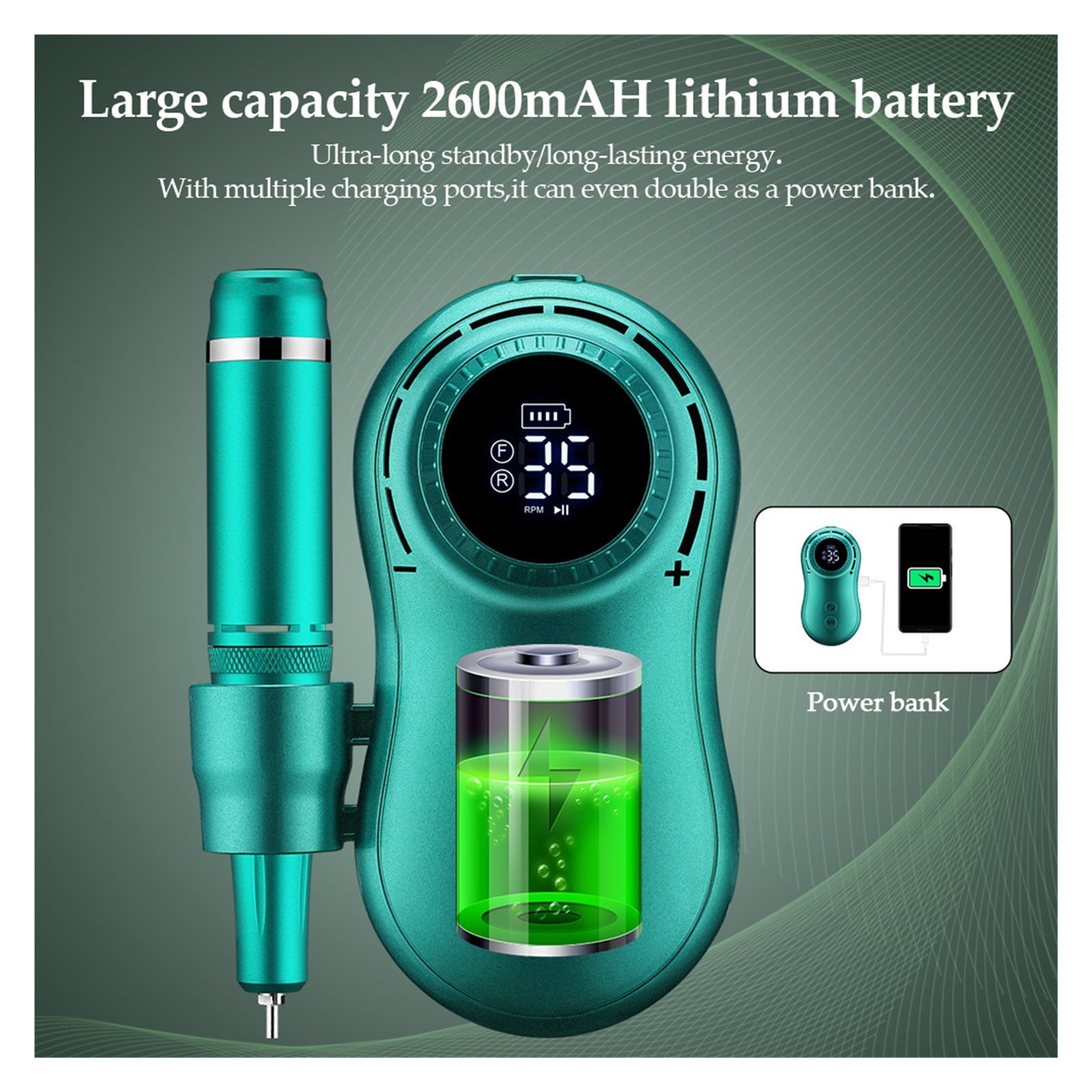 Electric Nail Drill Machine, 35000RPM Manicure Milling Cutter Set, Retro Green Electric Nail Pedicure File For Gel Polish