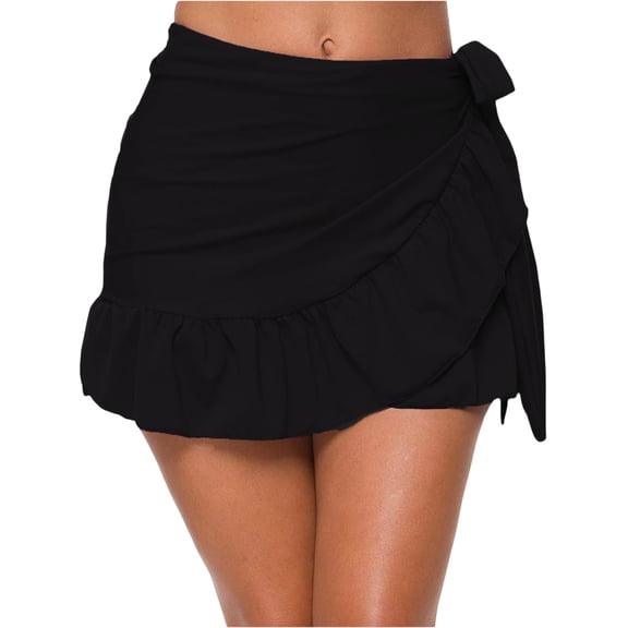 DORKASM Women's Wrap Skirt Swim Cover-Up with Ruffle Hem - Sarong for Elegance Black 2XL