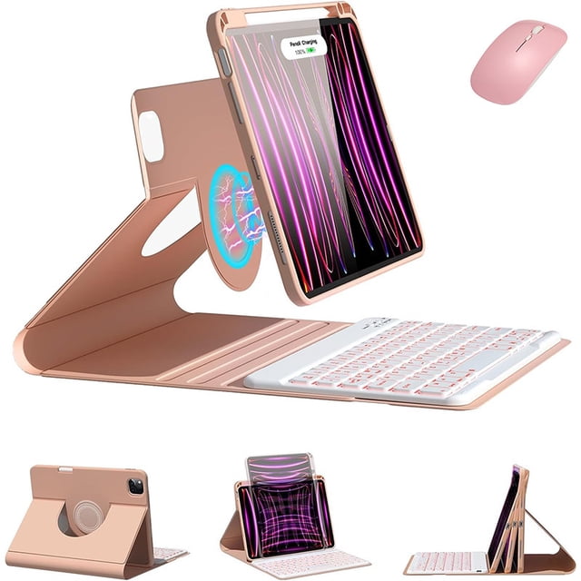 Funda con Teclado Retroiluminado Desmontable para iPad 10ª Gen 10.9 Pulgadas 2022 con Rotación 360 Grados y 7 Colores LED