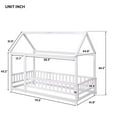 thumbnail image 3 of Twin Size Floor Bed Frame for Kids,Montessori Floor Bed with House Roof Frame and Fence Guardrails,Low Wooden Playhouse Bed for Girls and Boys, White, 3 of 7