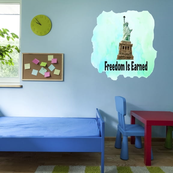 Watercolor Decal Freedom Is Earned Living Room Wall Decal for Family Freedom Is Earned Lettering Art Quotes Cute Themed Room Decal - Size: 18 In x 20 In