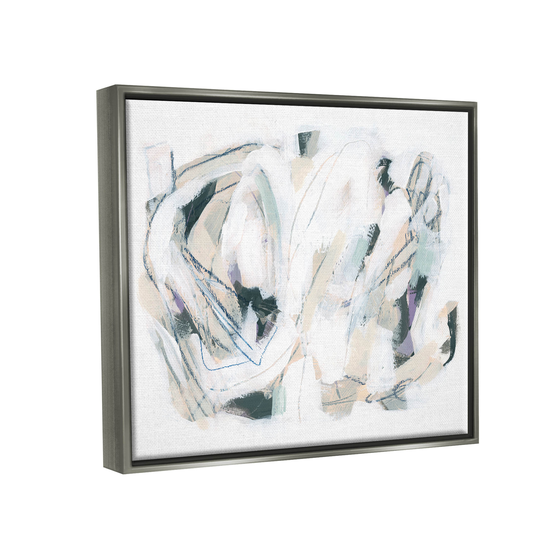 Stupell Industries Busy Abstract Lines Composition Painting Luster Gray Floating Framed Canvas Print Wall Art, Design by June Erica Vess