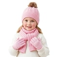 thumbnail image 2 of Sentuca Warmer Set for Girls and Boys Winter Knit Pom Pom Beanie Hat Scarf Gloves 3 Pcs Kids Outdoor Accessories Pink Size 3-12Y, 2 of 6
