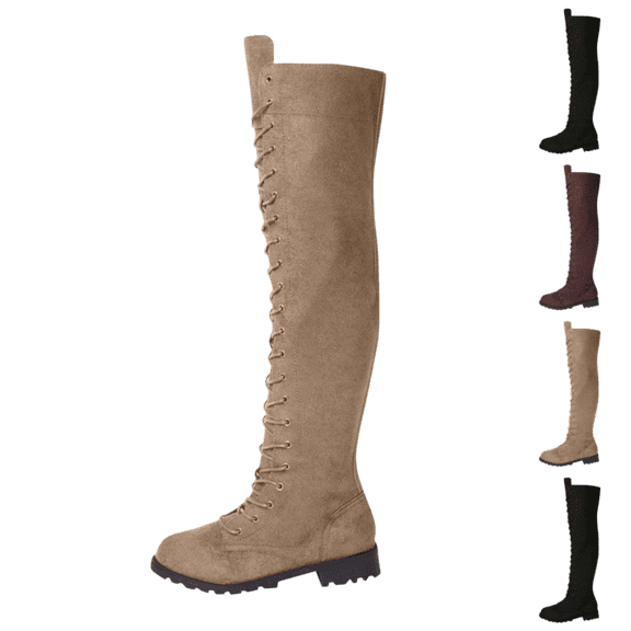 ATENAR Womens Boots,Thigh High Boots,Stability,Over the Knee,Low Heel,Khaki,39(US:7)