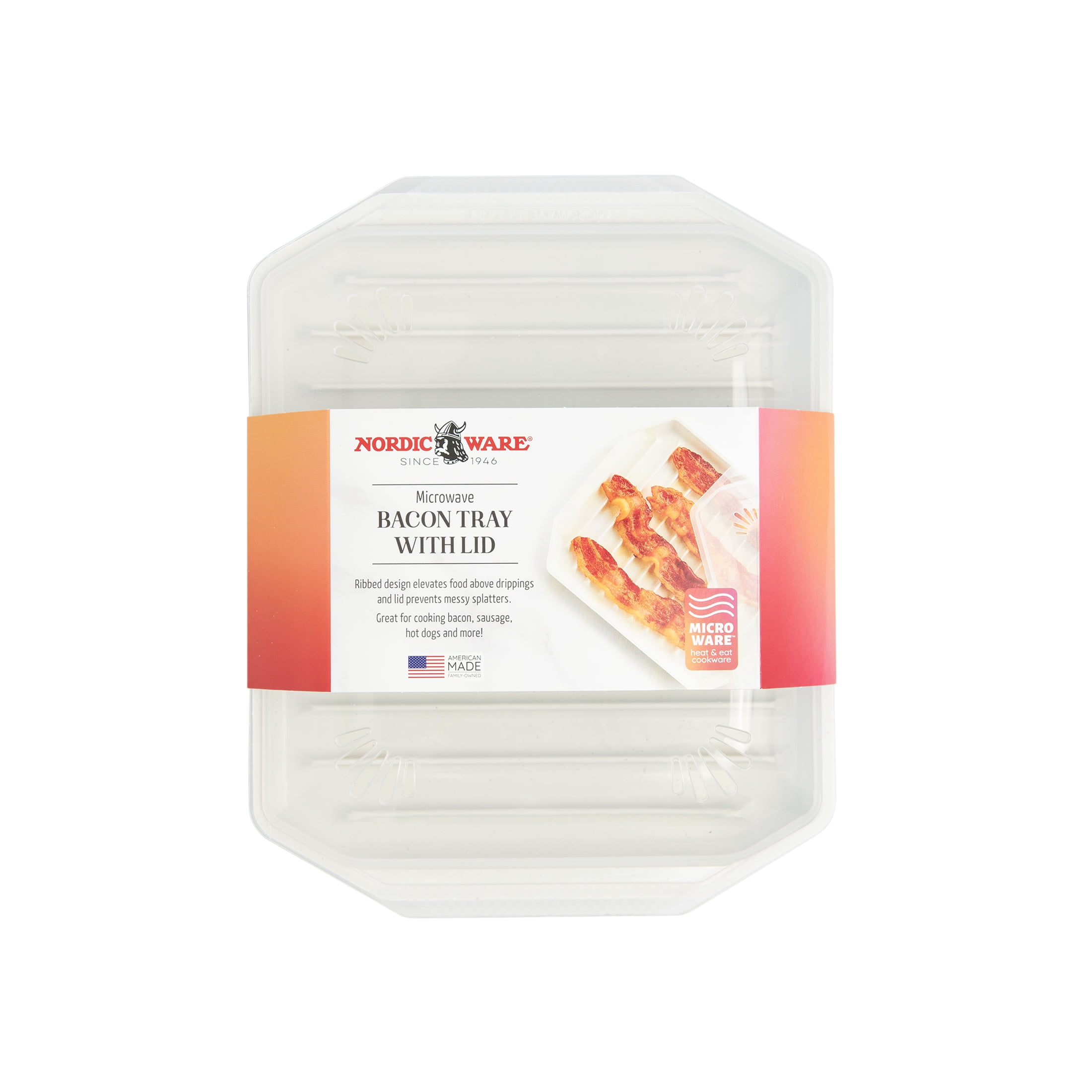 Nordic Ware Microwave Safe Covered Plastic Bacon Rack with Lid, White, 2 Pieces