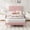 Pink, variant on Senfot Twin Size Iron + MDF Tall Vertical Stripe Bed Frame, Pink Upholstered Bed with Modern Design, No Box Spring Needed, Sturdy Construction for Bedroom