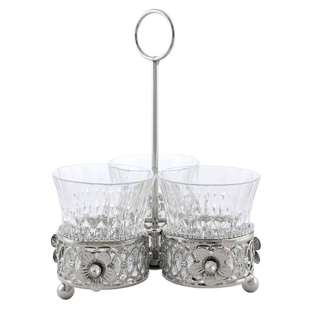 Elegant Utensil Holder 3 in 1 Serving Cup Dish Set with Metal Floral