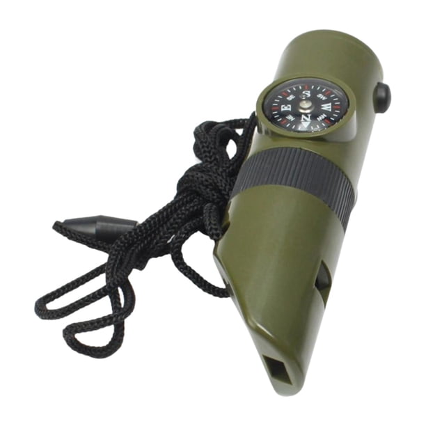 Silbato de supervivencia para acampar,Brújula con silbato y termómetro para supervivencia en acampada,Kit de lupa y linterna 7 en 1 para emergencias,Silbatos de supervivencia con cordón para