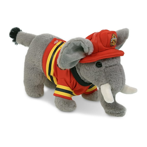 DolliBu Elephant Firefighter Stuffed Animal - Super Soft Elephant Fireman Toy with Red Fireman Costume Outfit & Fireman Hat, Wild Life Stuffed Animal Fire Fighter Doll Plush Toy for Kids - 7.5 Inch