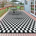 GOTGELIF 9x12 Outdoor Rug Plastic Straw Rug Black and White Rug Waterproof Area Rugs Reversible