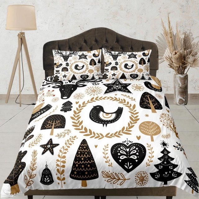 Navidad Juego de Funda Nórdica con Almohadas Árbol de Navidad Dormitorio Ropa de Cama Consolador