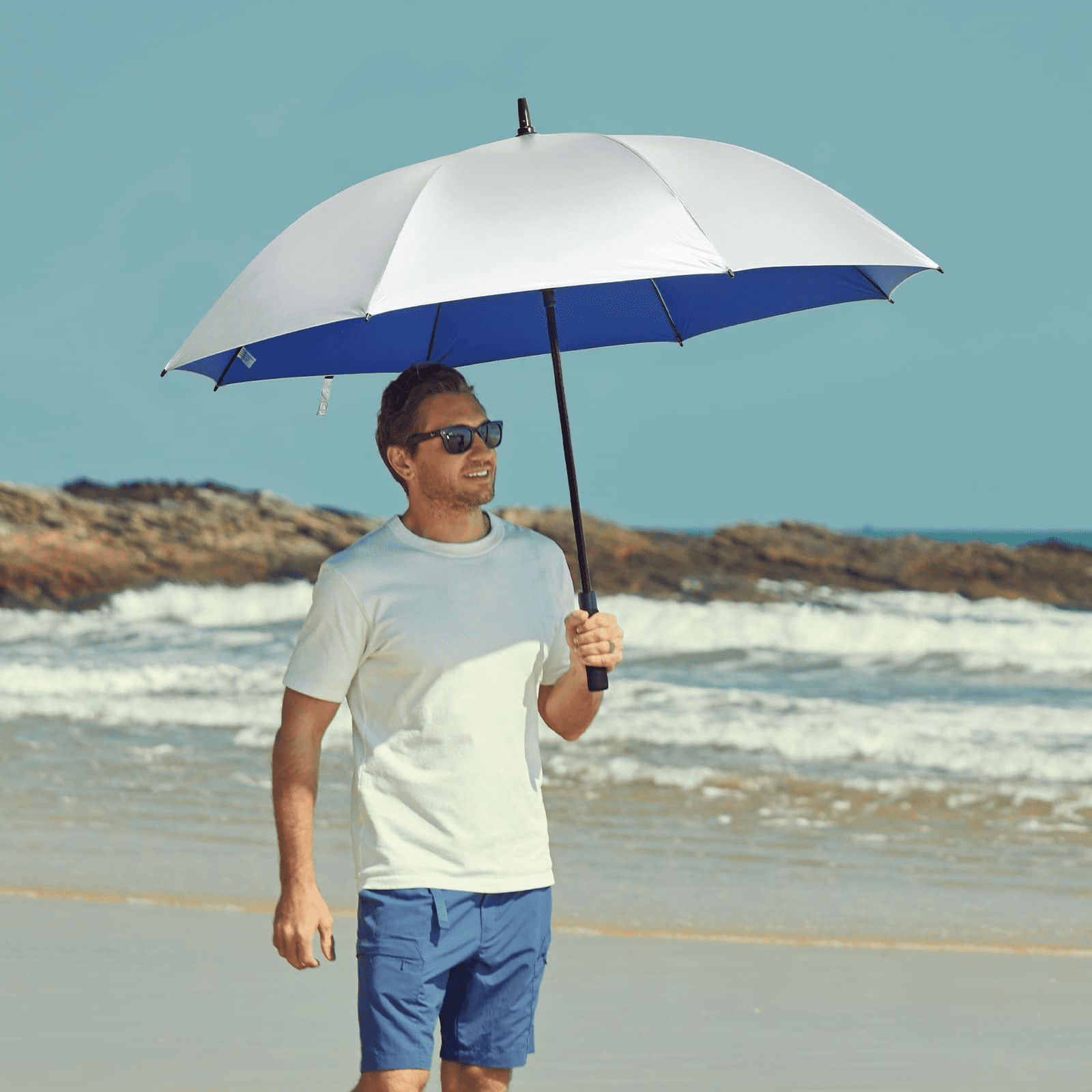 G4Free 54/62 Inch Windproof UV Protection Golf Umbrella Extra Large Silver Coated Automatic Open Stick Long Umbrella