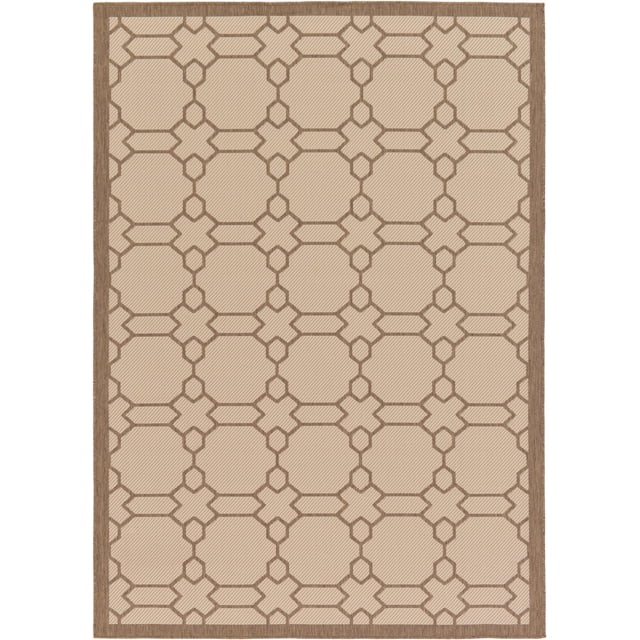 Unique Loom Trellis Collection Lattice Geometric Border Transitional Indoor and Outdoor Flatweave Area Rug, 7' x 10', Beige/Light Brown