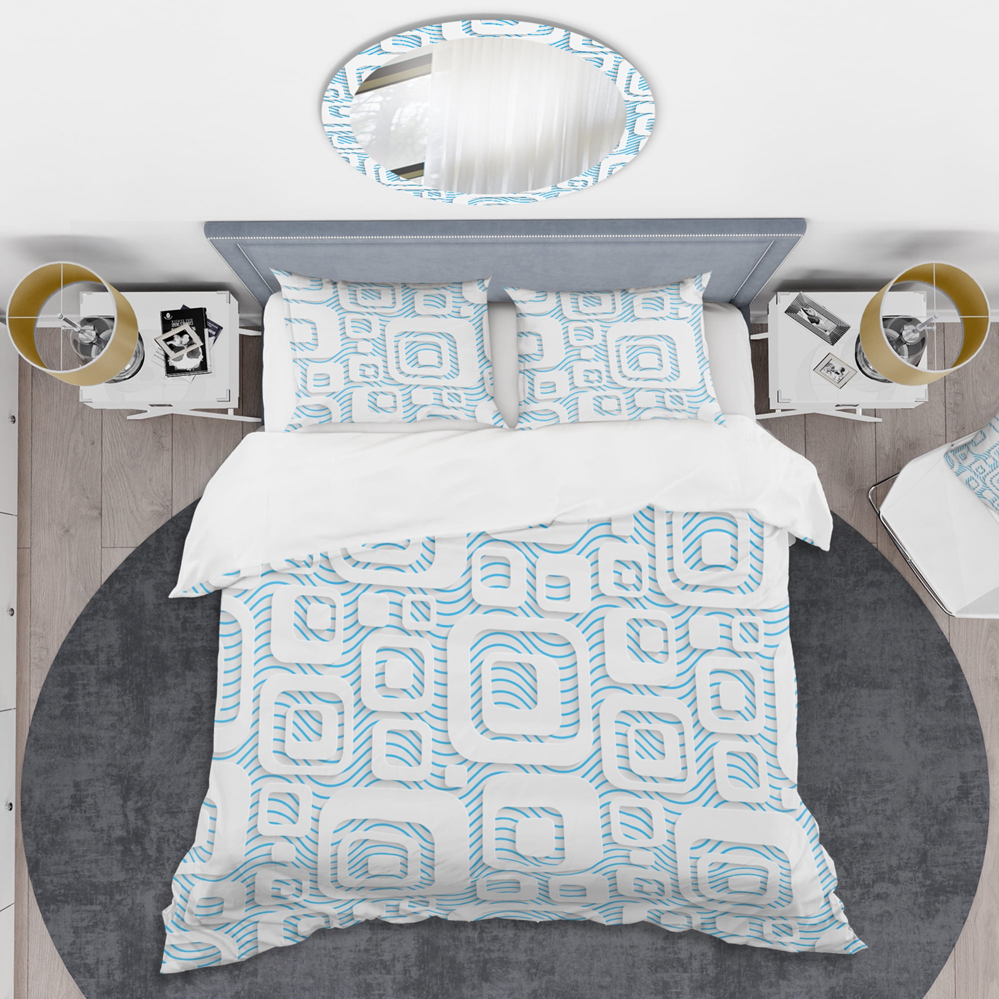 Designart '3D White And Blue Pattern I' Mid-Century Modern Duvet Cover Set