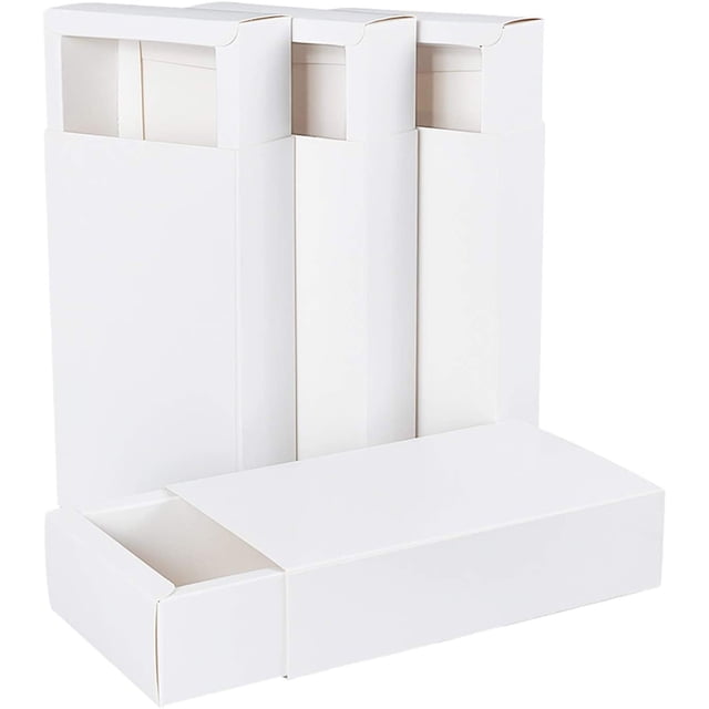 Paquete de 16 cajas de cartón kraft con cajón, 16,5 x 11,5 x 4,3 cm (6,5 x 4,5 x 1,7 pulgadas), ideales para envolver regalos, jabones, joyas, dulces, recuerdos de boda y mucho más. Color blanco.