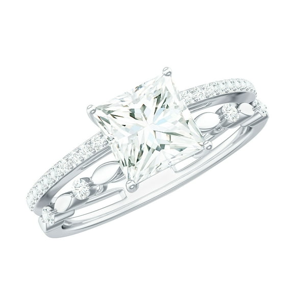 Rosec Jewels Lab Created Diamond Engagement Ring 1 Ct - 6 mm Princess Cut Ring - EF-VS Quality, 925 Sterling Silver, US 4.00