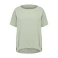 thumbnail image 4 of Kaemgyyd Plus Size Cotton Linen Shirt for Women Lightweight Scoop Neck Oversized Tee Loose Fit Short Sleeve Side Slit Top, 4 of 7