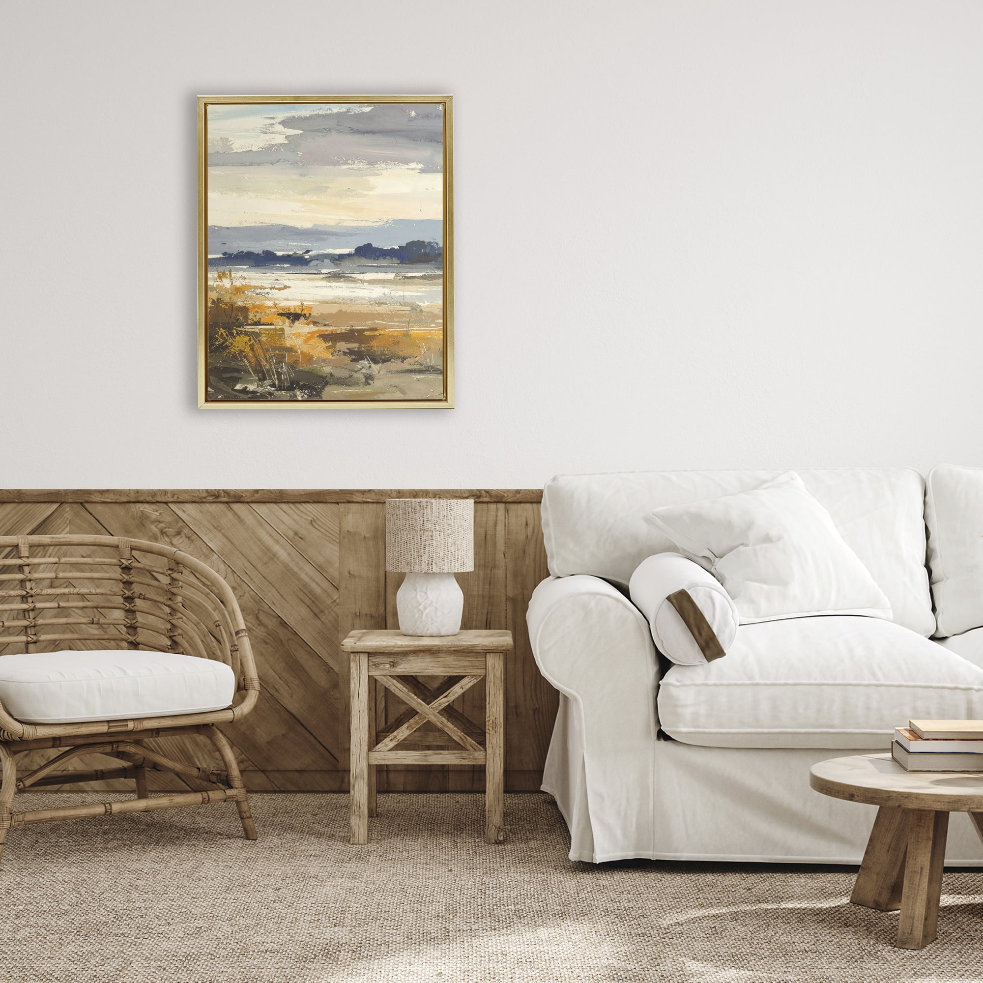 Stupell Industries Distant Horizon Abstract Gold Framed Floater Canvas Wall Art, design by Alonza Saunders