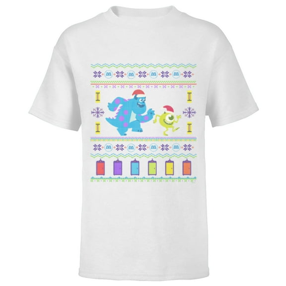 Disney PIXAR Monsters, Inc. Ugly Christmas Sweater Holiday - Short Sleeve T-Shirt for Kids - Customized-White