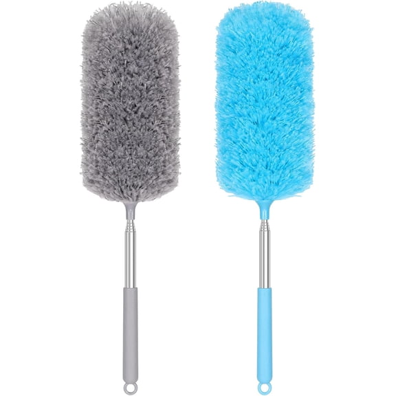 2 Pack Microfiber Duster for Cleaning, Washable Hand Dusters with Extendable Pole, Cleaning Supplies for Office, Car, Furniture, Ceiling Fan