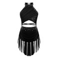 thumbnail image 4 of TSSOE Kids Girls Figure Skating Dress Cutout Strappy Back Rhinestones Skirted Leotard Ballet Lyrical Black 8, 4 of 7