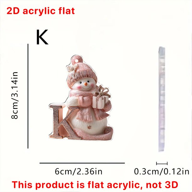 Artesanías Decorativas Adorno navideño con 26 letras inglesas, decoración acrílica 2D para árbol y retrovisor del coche, 1 unidad【K】 Rkxzt