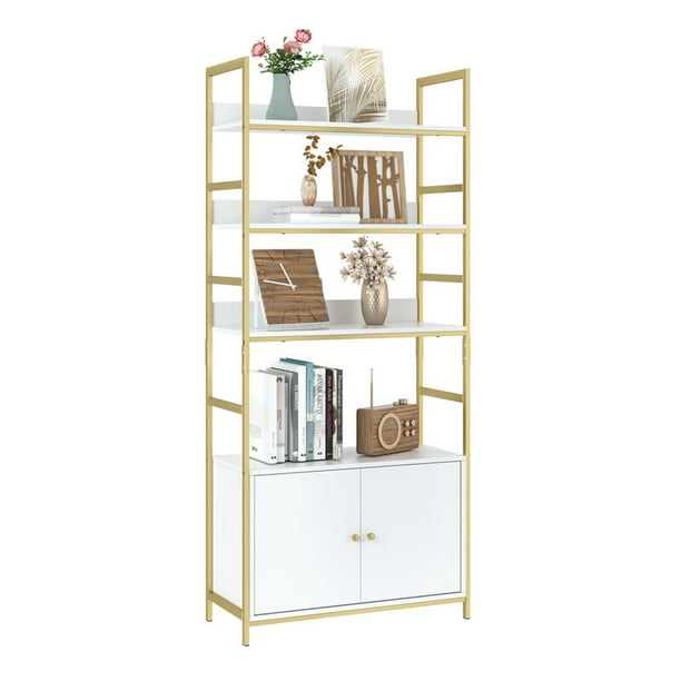 Homfa Gold Bookcase 4 Tier White, White And Gold Bookshelves