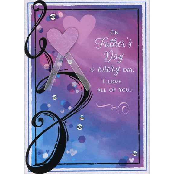 Designer Greetings Die Cut 3D Purple Heart, White Ribbon and Thick Black Swirls on Purple Hand Decorated Father's Day Card for the One I Love : Husband