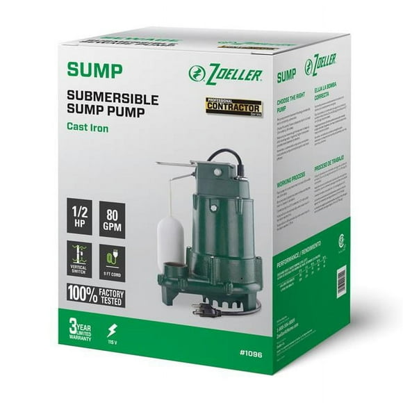 Zoeller 4011230 0.5 Hp 3660 Gph Cast Iron Vertical Float Switch AC Bottom Suction Submersible Sump Pump