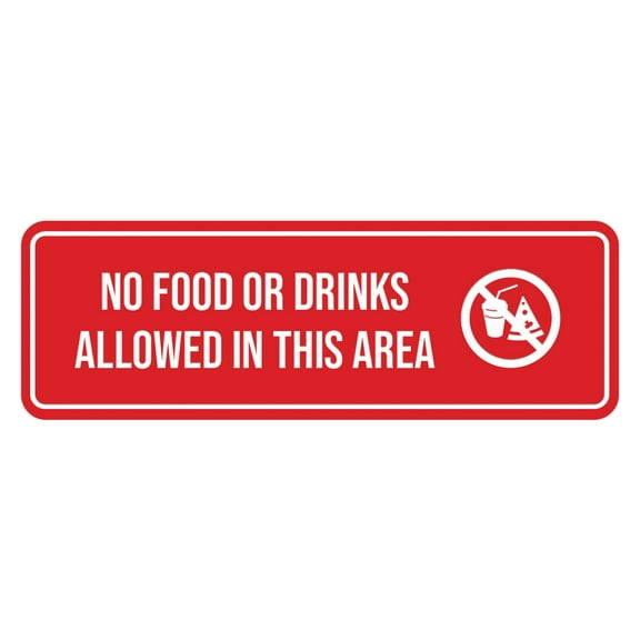 Signs ByLITA Standard No Food or Drinks Allowed in This Area Door or Wall Sign Durable ABS Plastic | Laser Engraved | Easy Installation | Elegant Design Sign (Red) - Large