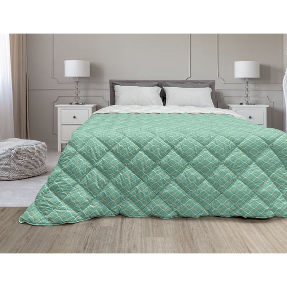 Floral Down Alternative Comforter, Big and Small Abstract Flower Motifs Dots Circular Repeating Nature Pattern, Microfiber Quilt for All Season, 5 Sizes, Pink Teal White, by Ambesonne