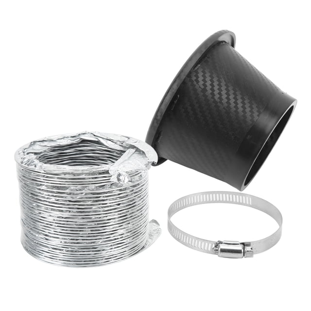 Front Bumper Air Inlet Pipe, Easy Installation Carbon Fiber Pattern Lightweight Rubber Air Intake Pipe Funnel Kit for Most Vehicles