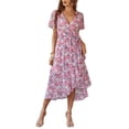 thumbnail image 2 of VISgogo Vestido sin mangas para mujer con cinturón ajustable, estampado floral, decoración de volantes, ropa de verano dividida VISgogo moda, 2 of 9