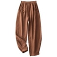 thumbnail image 5 of Pants for Women Sweat Pants Ladies' Loose Casual Solid Color Linen Elastic Waistband Pocket Pants Long Pants Coffee Xxl, 5 of 9