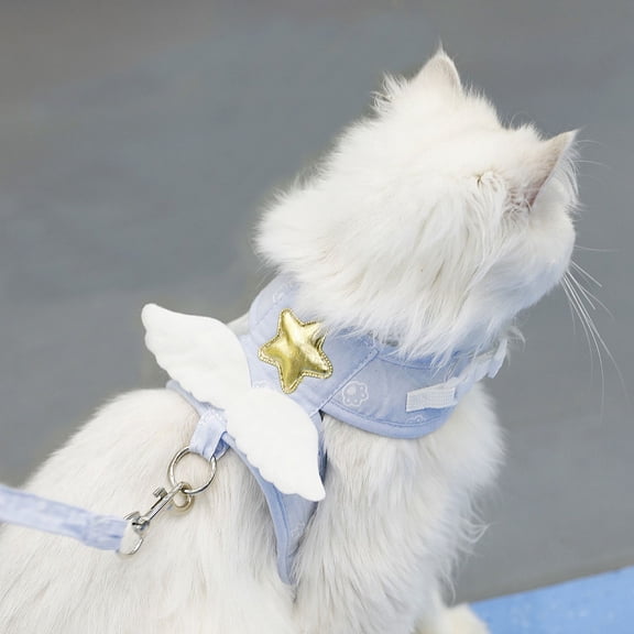Angel Wing Cat Harness and Leash Set, Cute Vest‑Style Anti‑Escape Pet Walking Harness, Adjustable Soft Puppy Kitten Outdoor Traction Rope for Small Pets L 4-6 pounds