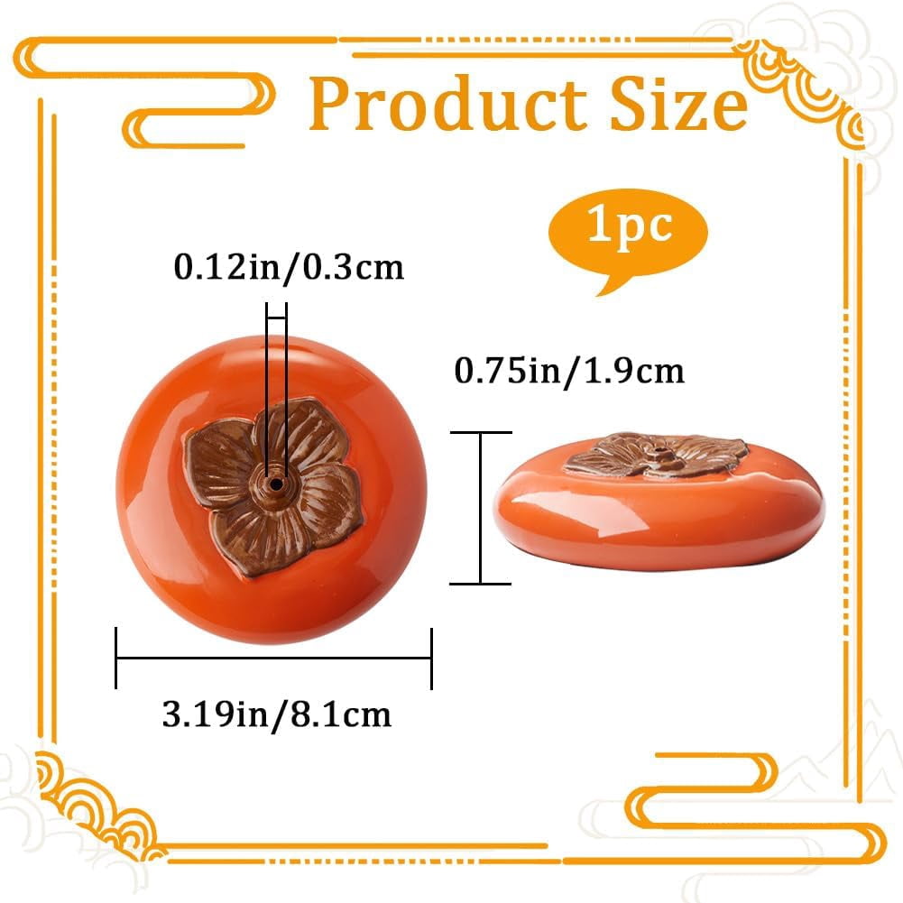 Incense Holder Orange Ceramic Incense Stick Burner Persimmon Shape Creative Handmade Incense Tray Support Stand Porcelain Coil Base for Studio Living Room Home Fragrance Decoration