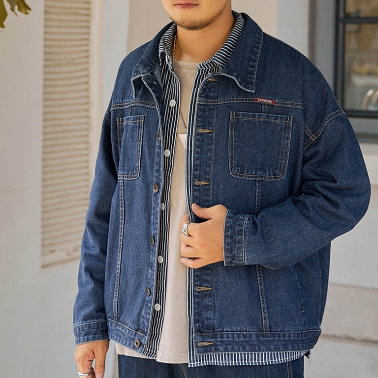 Zpanxa Vintage Denim Motorcycle Jacket Men's Distressed Wash Biker