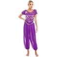thumbnail image 4 of iiniim Women's Indian Belly Dance Costume Halloweem Performance Lace-up Back Crop Top Harem Pants, 4 of 7