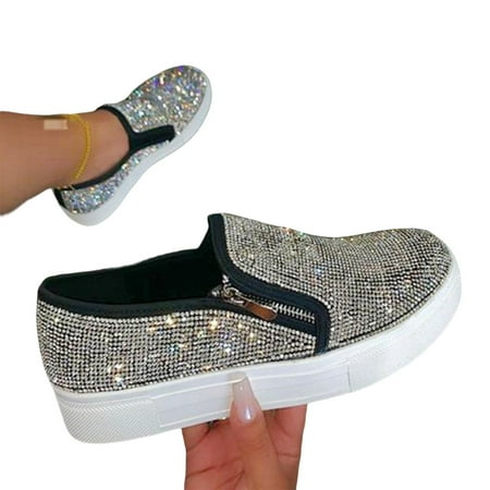 

Women s Flats Shoes Breathable PU Glittering Rhinestones Shoes for Autumn Spring Early Summer Nude 43