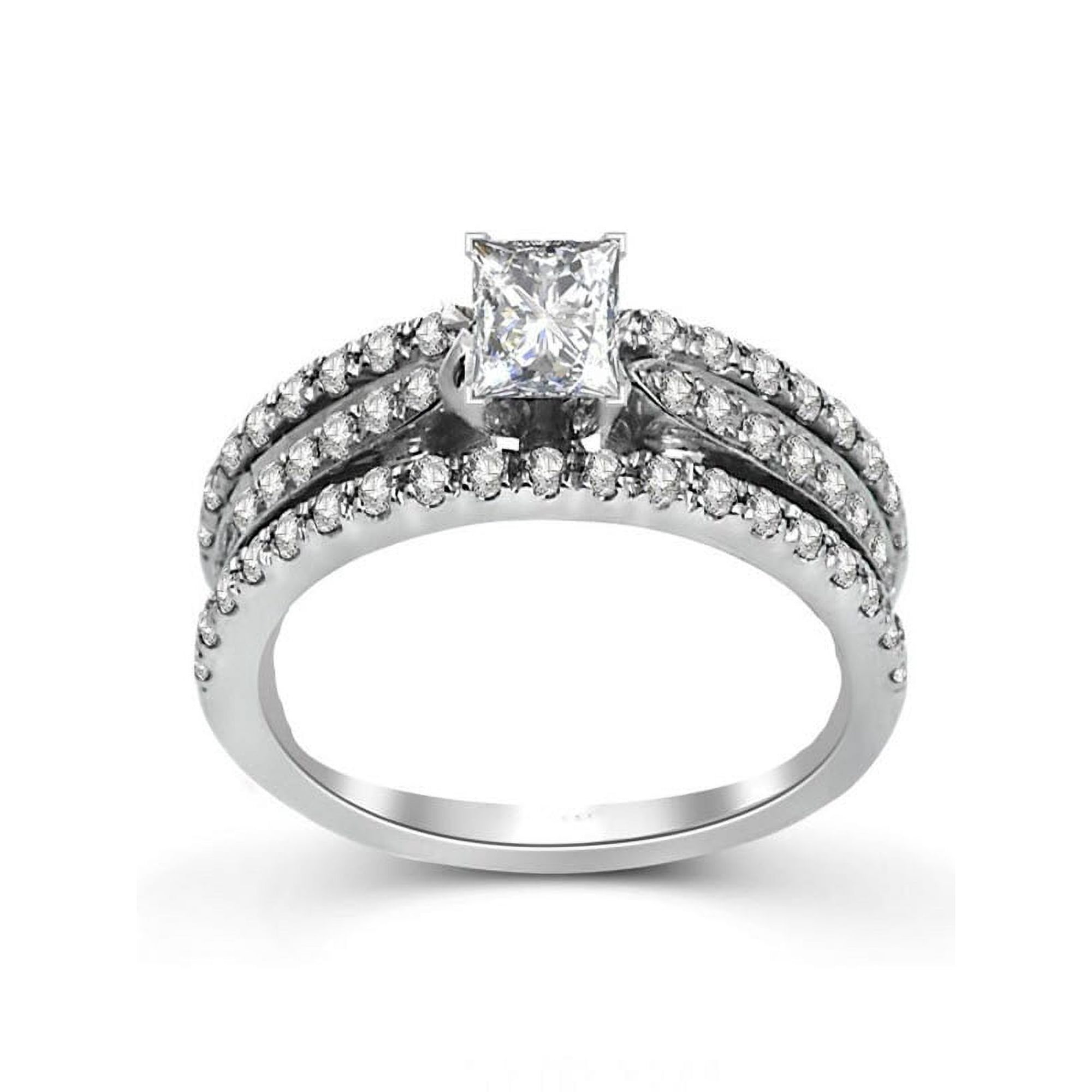 Unique Inexpensive Engagement Ring 1.00 Carat Princess Cut Diamond on White Gold