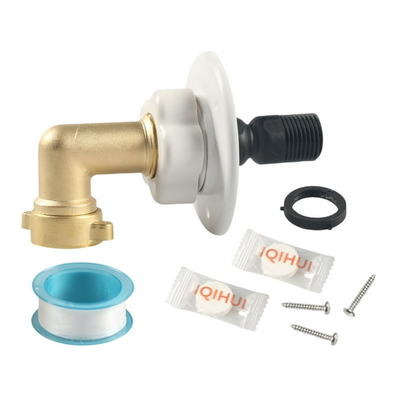JIhuahe RV Water Inlet Kit with 3/4" Brass Elbow Fitting & Check Valve - 90 Degree Garden Hose Adapter with Teflon Tape for Camper Water Hookup System,gold