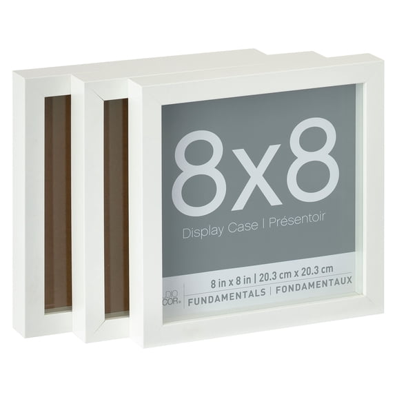 8” x 8” White Shadow Box Picture Frame by Studio Décor - Memory Box Display Case for Keepsakes - Mementos - and Memorabilia - MDF - 3-Pack
